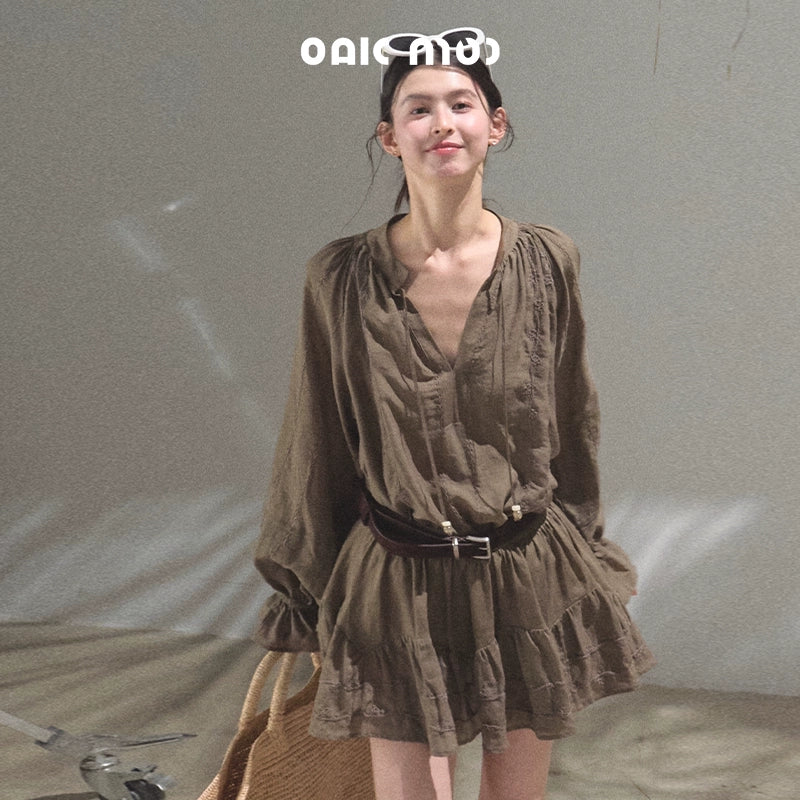 Relaxed Bubble Sleeve Skirt Set-Up