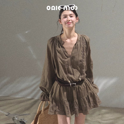 Relaxed Bubble Sleeve Skirt Set-Up