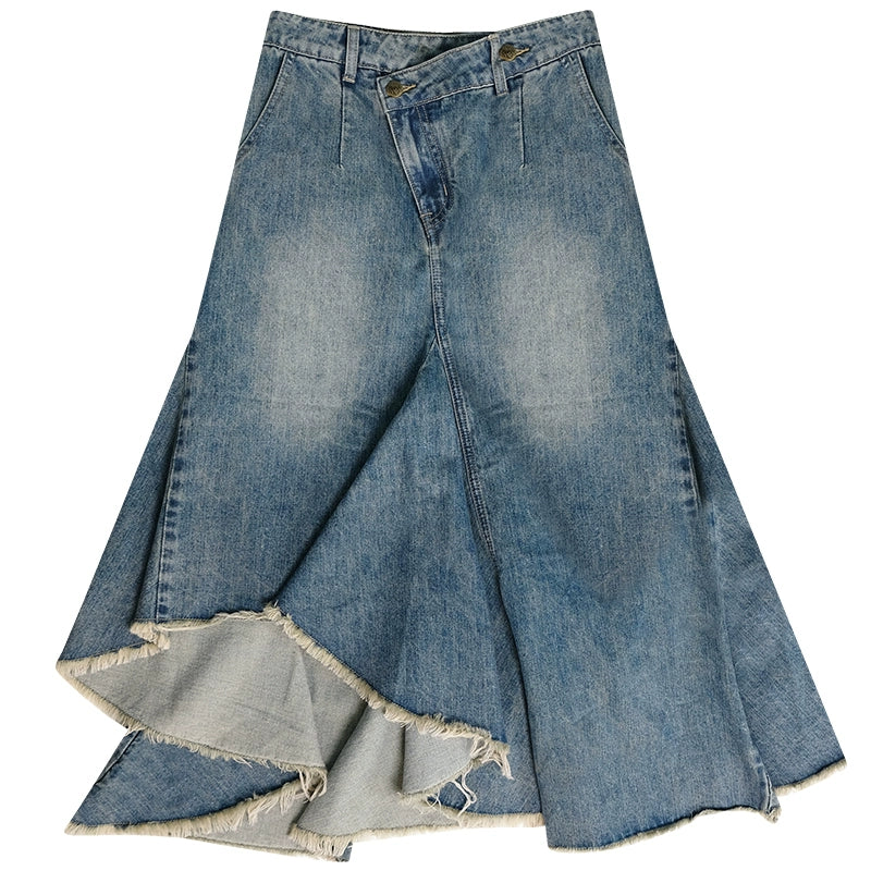 Irregular Design Blue Denim Skirt