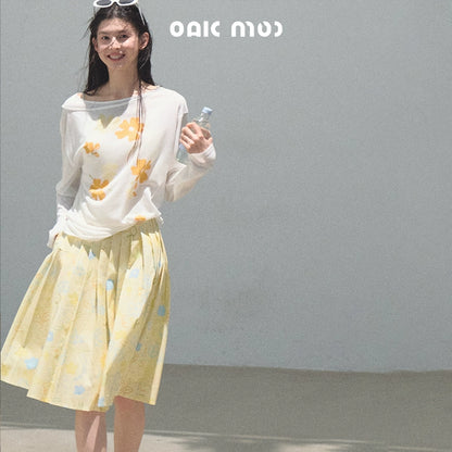 Running Waves Cotton Poplin Pleated Midi Skirt