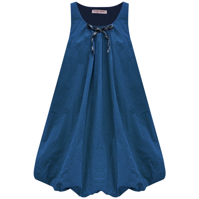 Summer Bow Dark Blue Sleeveless Dress