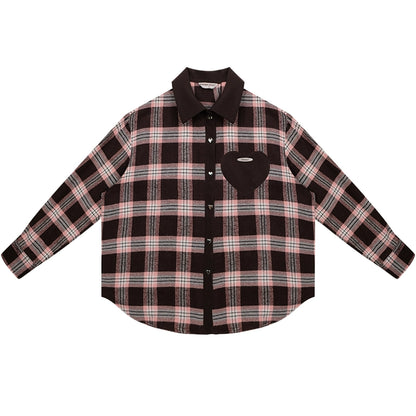 American retro casual love plaid long sleeve Shirt