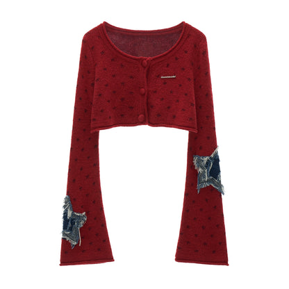Star Applique Short Knit Cardigan