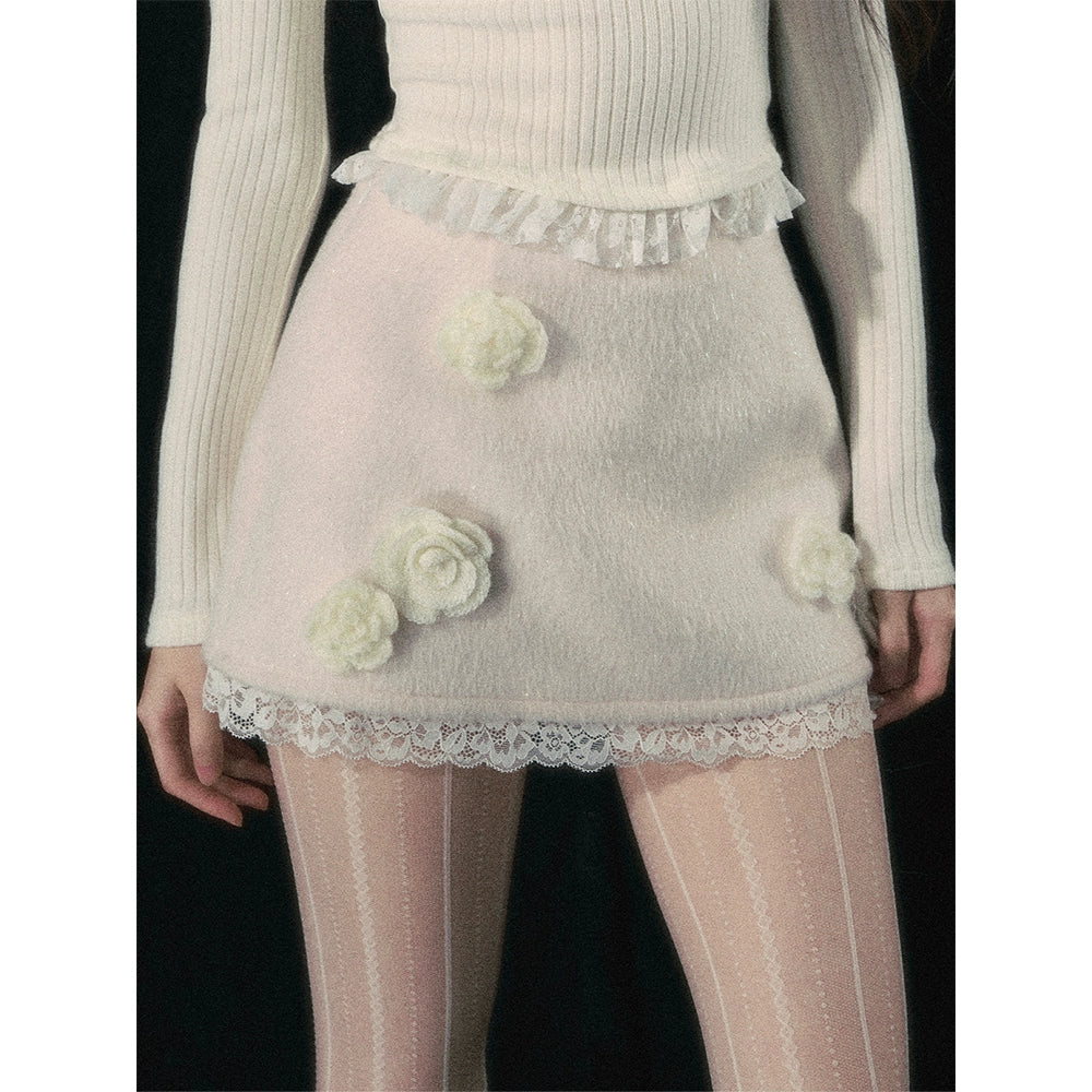 French Rose Lace Mini Skirt