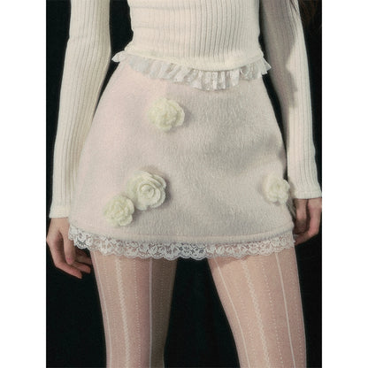 French Rose Lace Mini Skirt