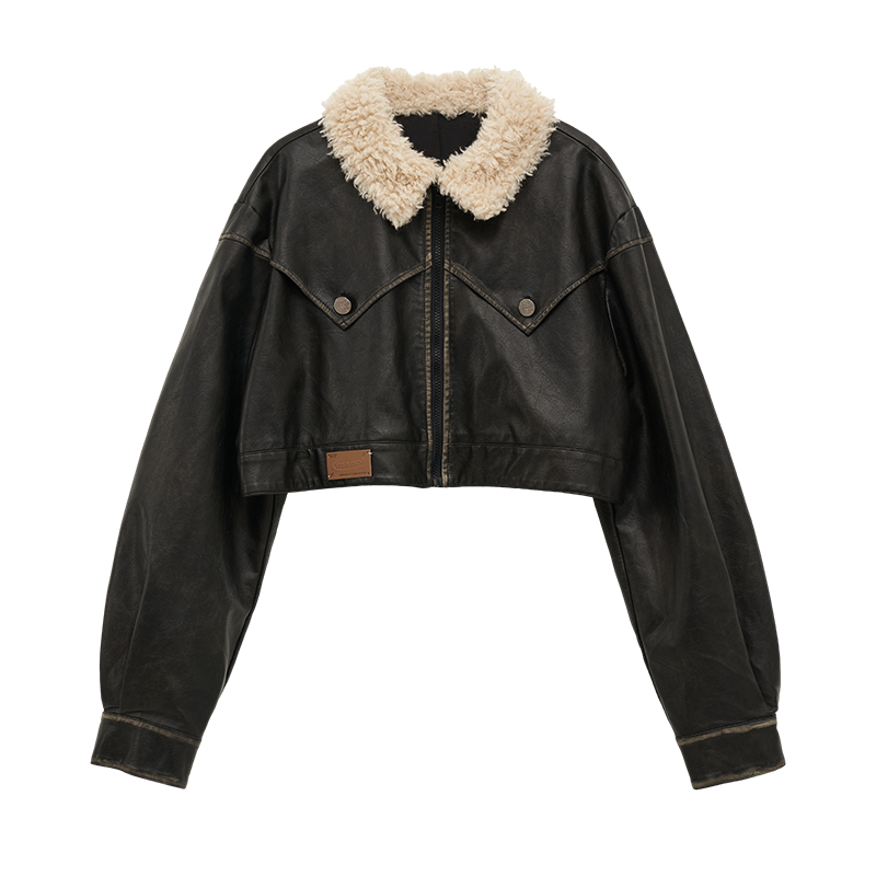 distressed spray painted zipper short jacket