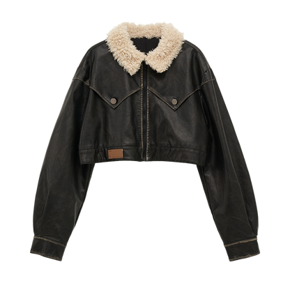 distressed spray painted zipper short jacket