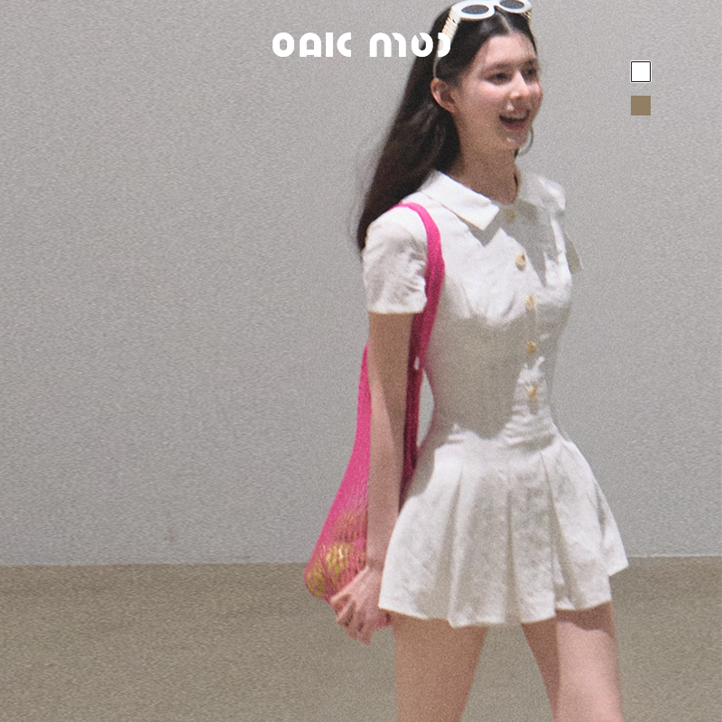 Pleated Textured Shirt Dress