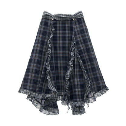 Spliced ​​Plaid Long Skirt