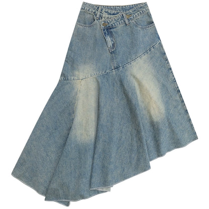 High-Waisted Irregular Denim Skirt