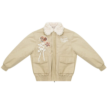 猫咪图案工装风修身棉质夹克