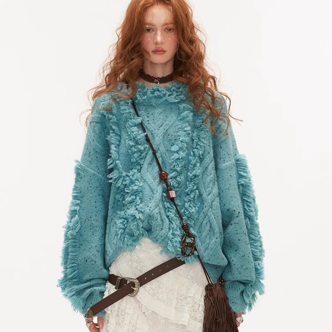 Leaky Shoulder Destruction Tassel Sweater