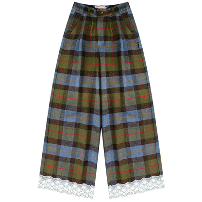 Retro Plaid Lace Stitched Pants
