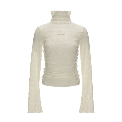 High Neck Knitted Striped Slimming Shirt