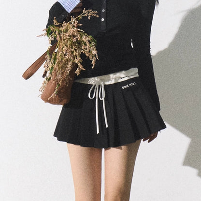 Double Waist Pleated A-Line Skirt