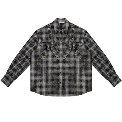 Bow-Knot Plaid Oversized Shirt