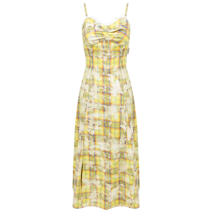 Vintage Yellow Plaid Halter Dress