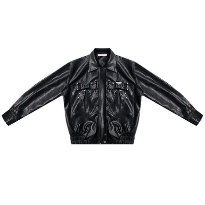 Premium Bow Black PU Leather Jacket