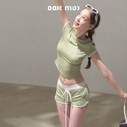 Colorblock Lace-Up Top Set-Up