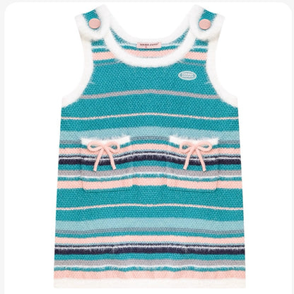 American Retro Striped Bow Knitted Vest Dress