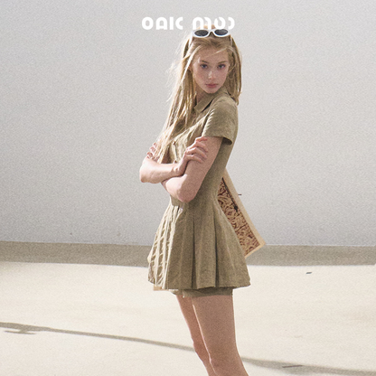 Pleated Textured Shirt Dress