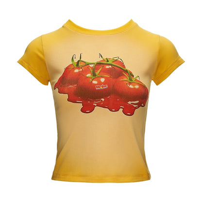 Crew Neck Tomato Slim T-Shirt