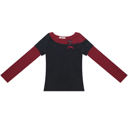 Retro Design Bow Top Long Sleeve T-Shirt