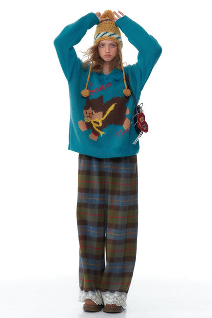 Retro Plaid Lace Stitched Pants