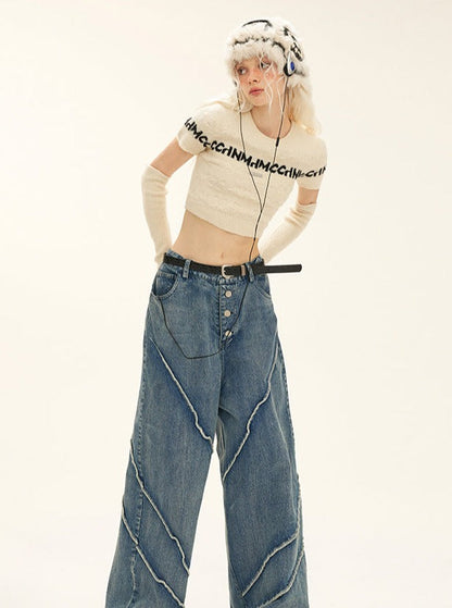 button wash straight-leg pants