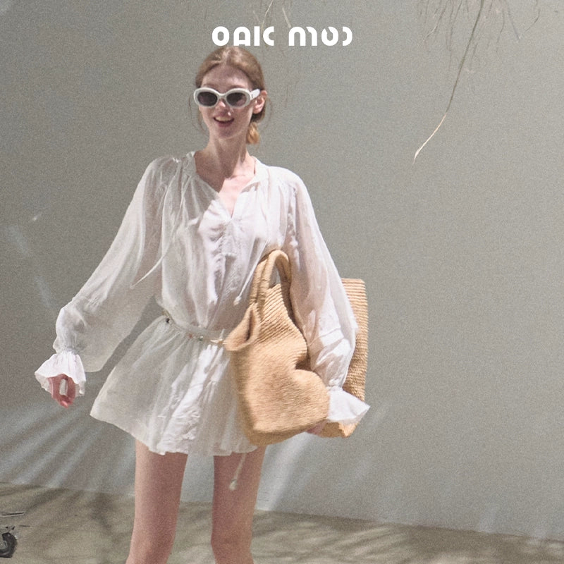 Relaxed Bubble Sleeve Skirt Set-Up