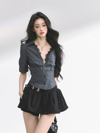 French V-Neck Lace Top