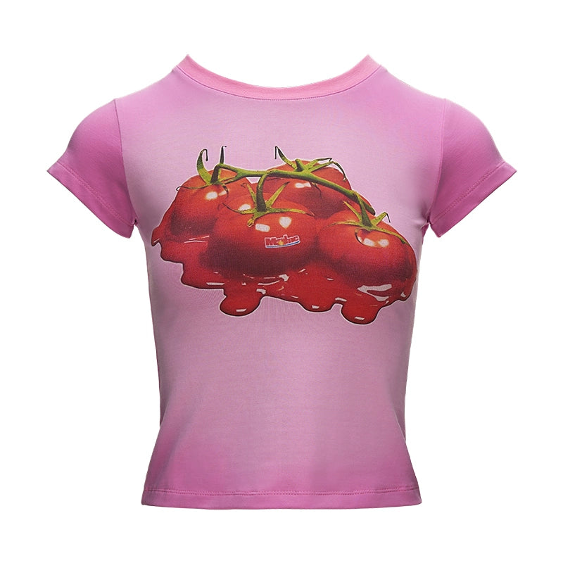 Crew Neck Tomato Slim T-Shirt