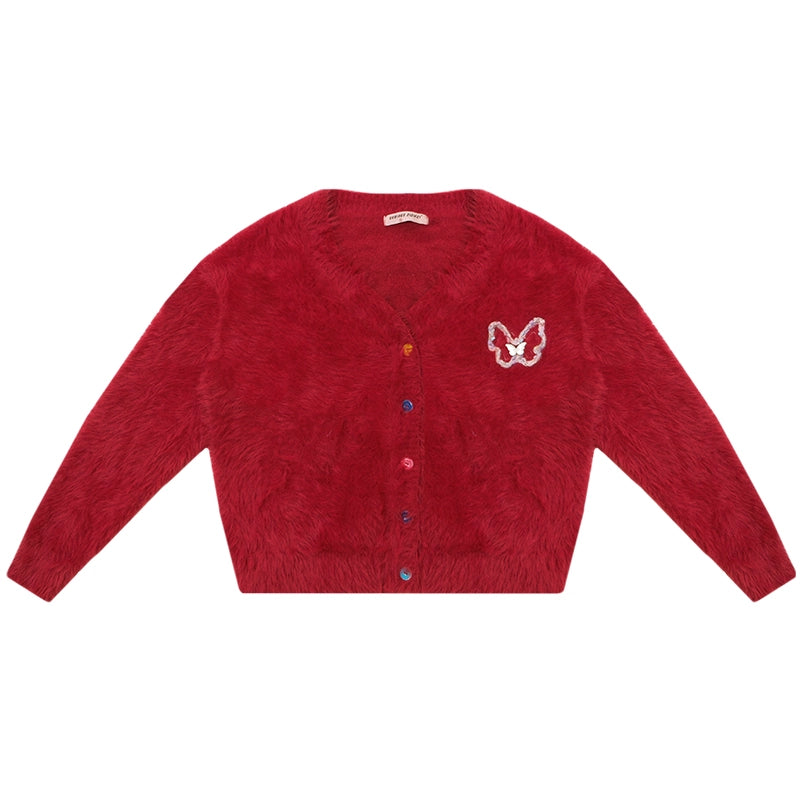 American-Style Red Cardigan Sweater