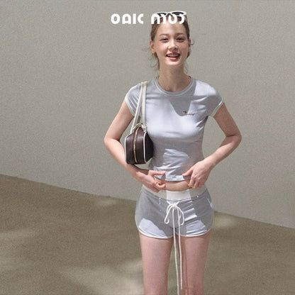 Colorblock Lace-Up Top Set-Up