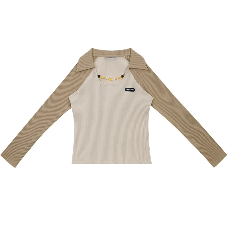 American vintage polo U neck long sleeve T-shirt