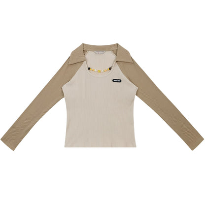 American vintage polo U neck long sleeve T-shirt