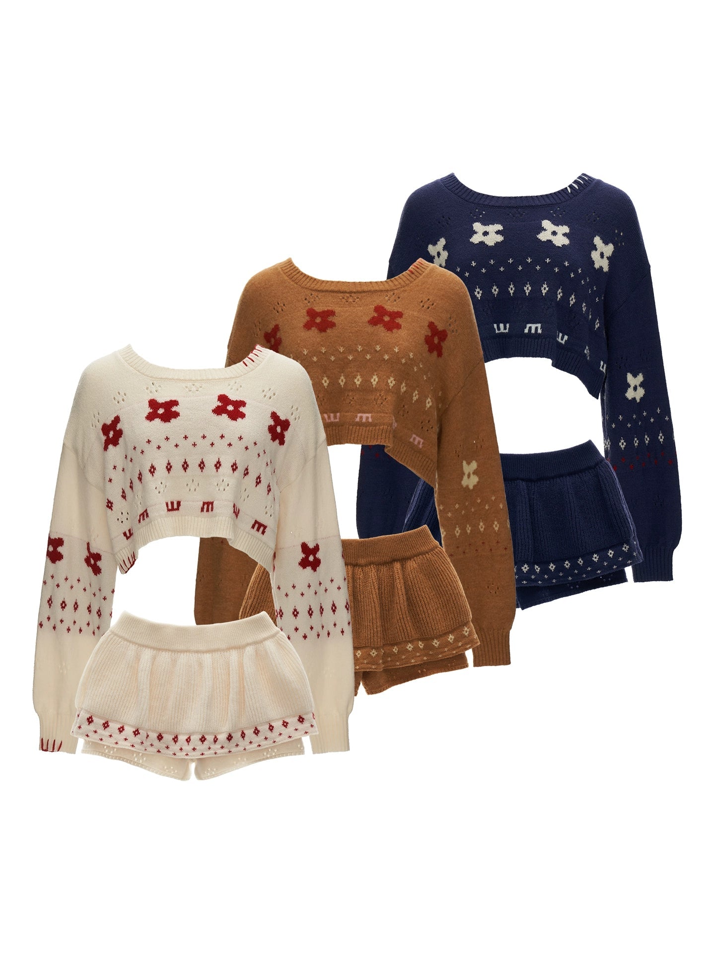 星形提花毛衣上衣套装