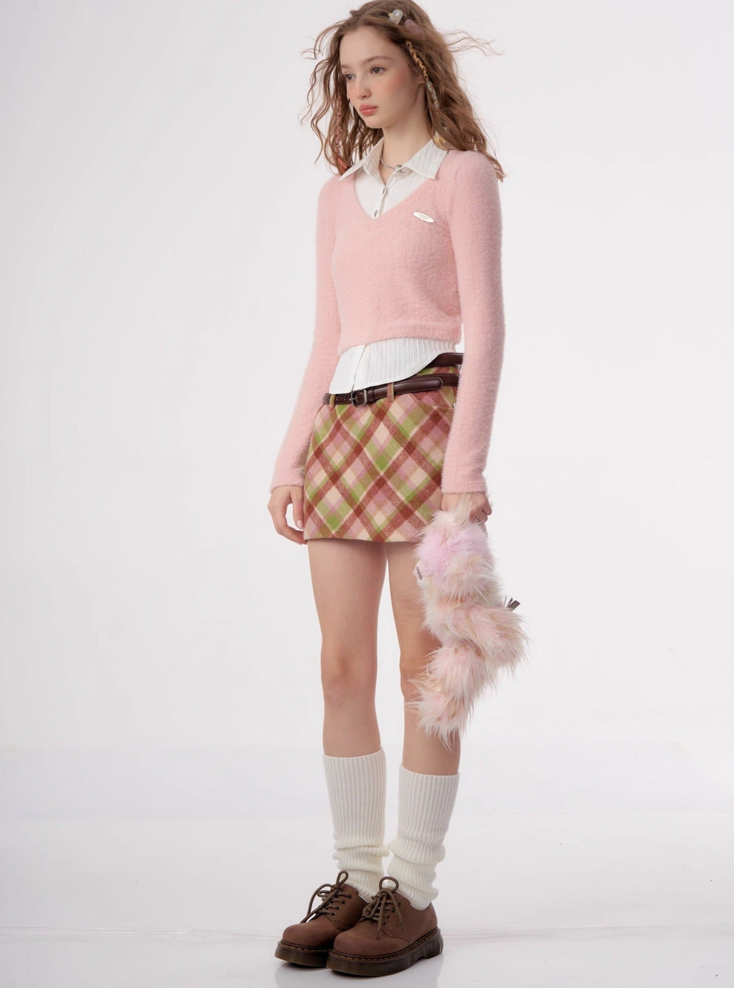 American vintage fake two-piece set long sleeve top