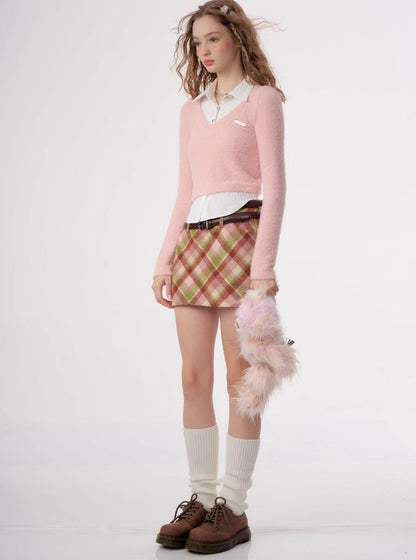 American vintage fake two-piece set long sleeve top