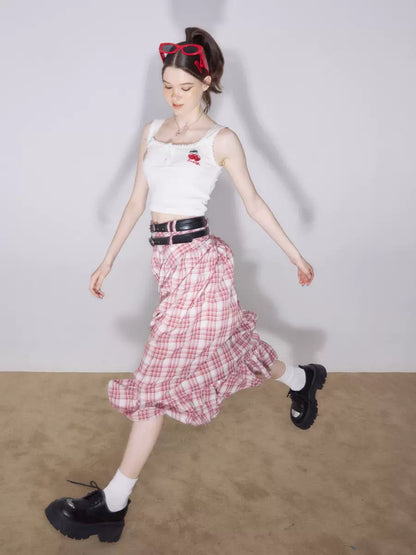 American Retro Red Plaid Skirt