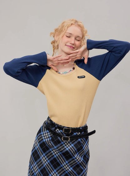 American vintage polo U neck long sleeve T-shirt