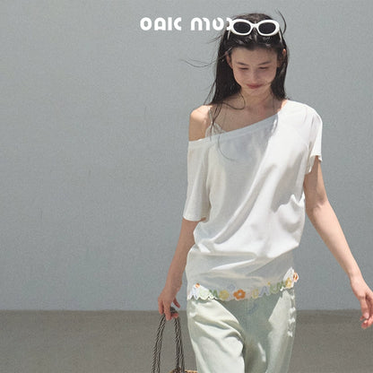 Cotton Off-the-Shoulder Embroidered Shirt