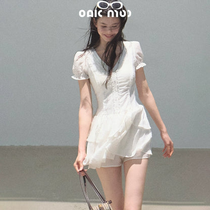 Blue Hour V-Neck Double-Sleeved Dress