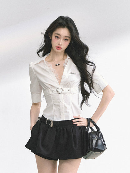 French V-Neck Lace Top