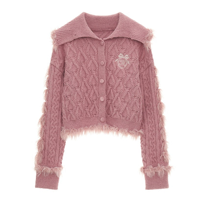 High Neck Wool Sweater Cardigan