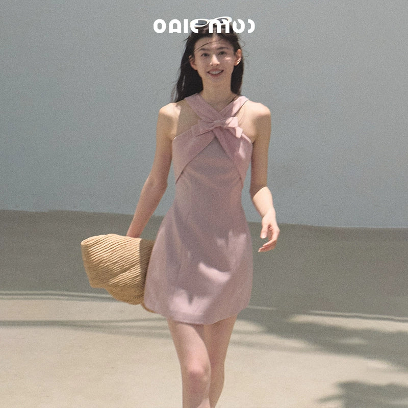 Cherry Melon Sleeveless Halterneck A-Line Dress