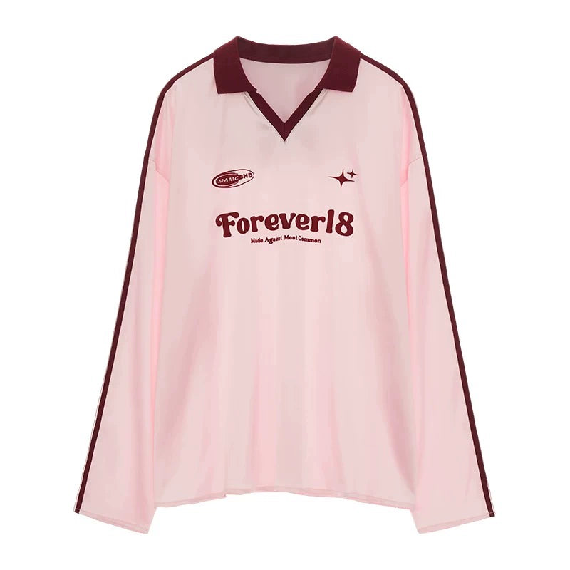 Loose Striped Polo Jersey T-Shirt