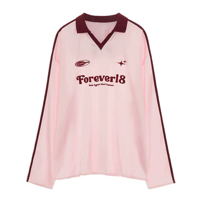 Loose Striped Polo Jersey T-Shirt