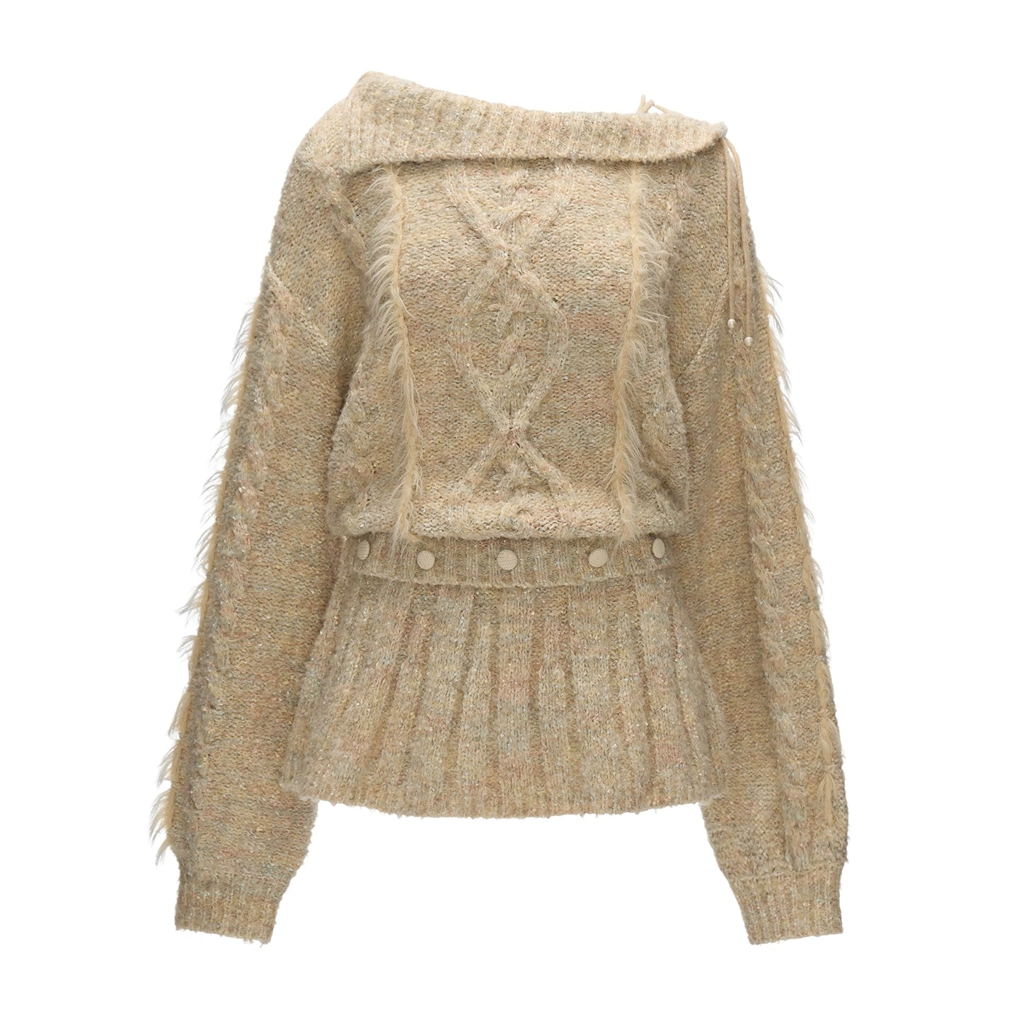 Lapel Tie Waist-Cinching Knit Sweater