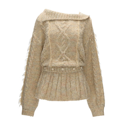 Lapel Tie Waist-Cinching Knit Sweater